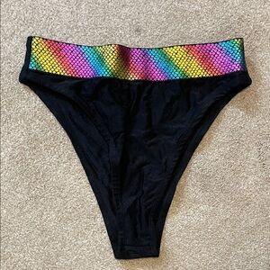 iHeartRaves Rainbow and Black High-Waisted Bikini Bottom